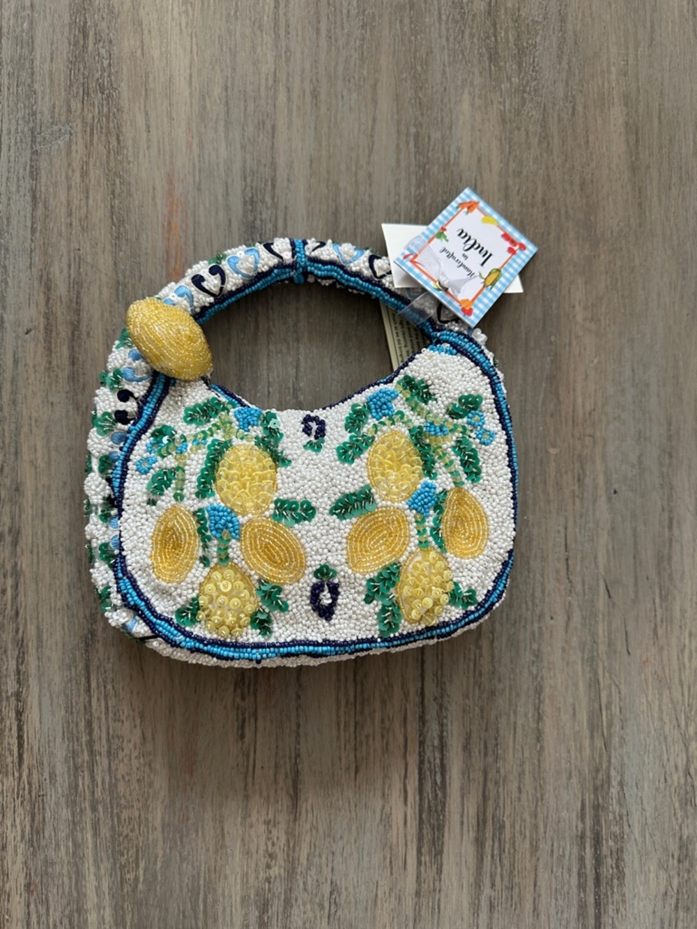 Made in India Beaded Lemon Print Mini Beaded Bag